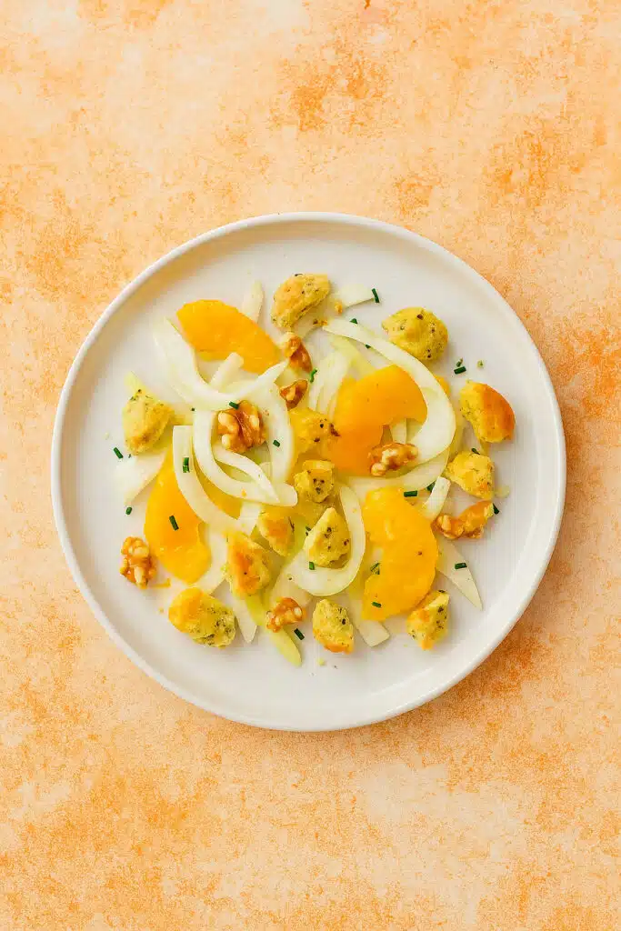Insalata-Fresca-con-salatì-erba-cipollina » SALATì all'erba cipollina con Insalata di Finocchi, Arance e Noci