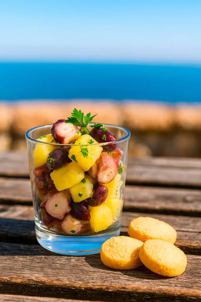 Salatì-olio-extravergine-con-Insalata-Tiepida-di-Polpo-Patate-e-Olive-Taggiasche » Ricetta Salatì con olio extravergine e insalati di polpo e olive